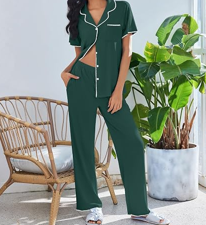 Women's Side Split Pajama Set Short Lounge Two Piece Sleepwear