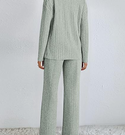 Women's Pleated Top Pajama Set Long Sleeve Fall Lounge Wear