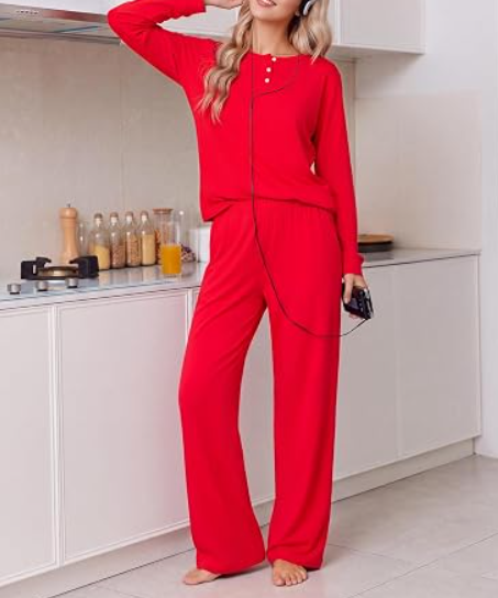 Women's Waffle Knit Pajama Set Three Piece Soft Loungewear - Image 2