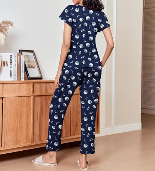 Women's Cotton Pajama Set Short Sleeve Top and Capri Pants - Image 2