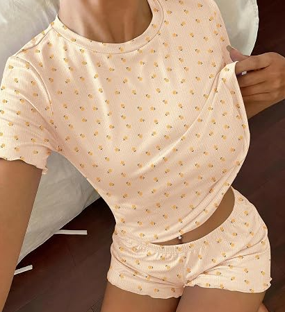 Women's Pleated Long Sleeve Pajama Top and Pants Set