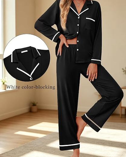 Women's Long Sleeve Button Down Pajama Set with Pockets - Image 2