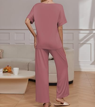 Women's Loose Short Sleeve Pajama Set with Pockets